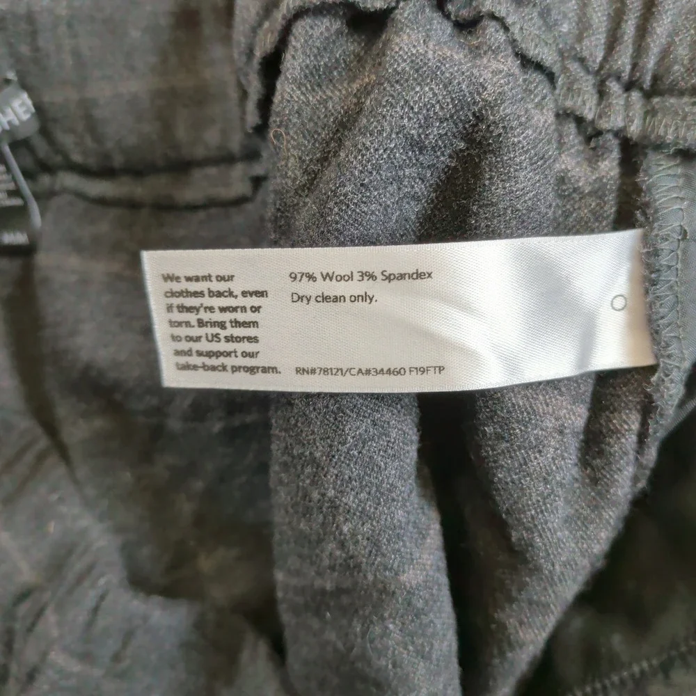 Eileen Fisher Wool Blend Windowpane Plaid Tapered Ankle Pants Gray Womens Medium